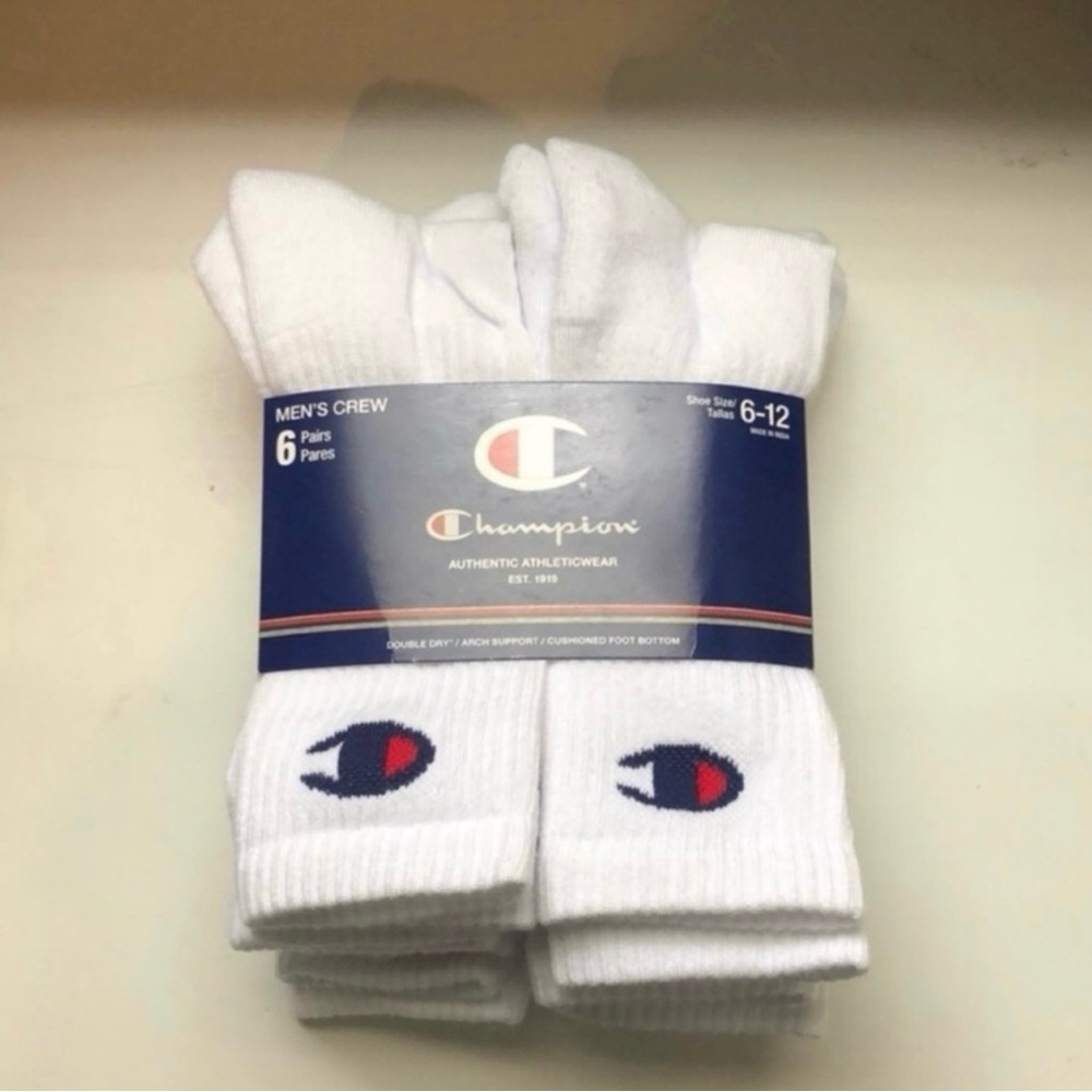 New Champion Socks Men’s 6 Pair White Crew Socks Athletic Casual Activewear